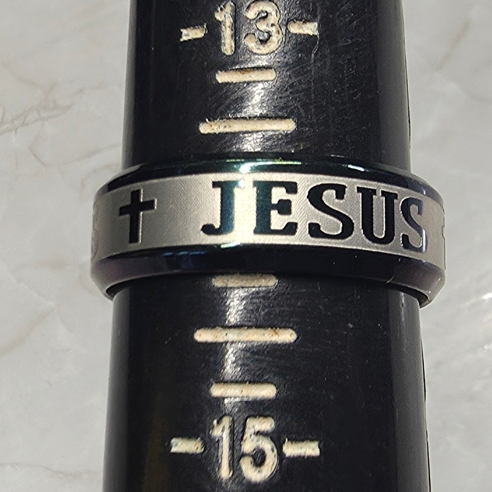 New Band Ring Size 14 Black Silver Jesus Cross Religious Faith Jewelry Christian